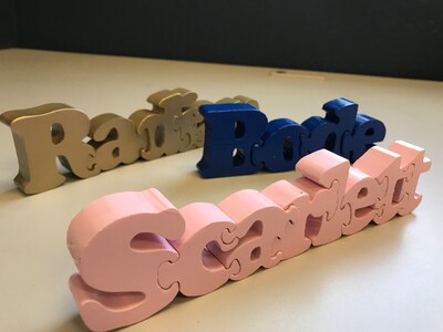 Name puzzle Personalised 3” first letter choice of wood type or paint color - image1